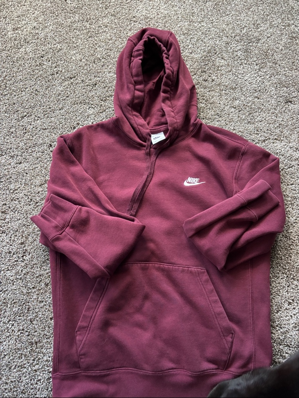 Nike Men's Maroon Crewneck Hoodie with White Logo